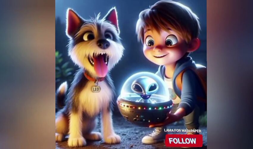 Boy and dog adventure in space